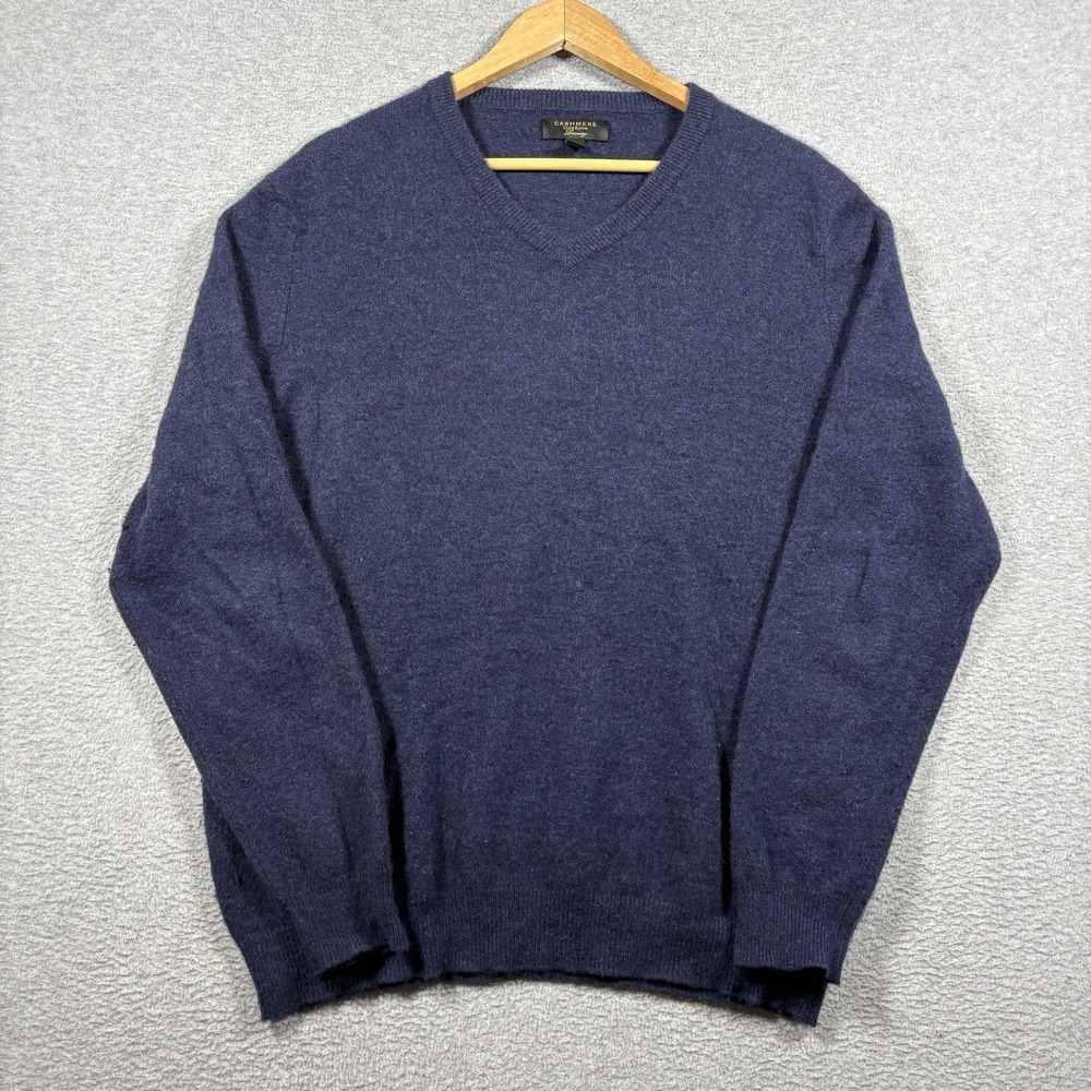 Club Room Cashmere Sweater Mens Large Navy Blue V-Neck Pullover Luxury Soft Knit